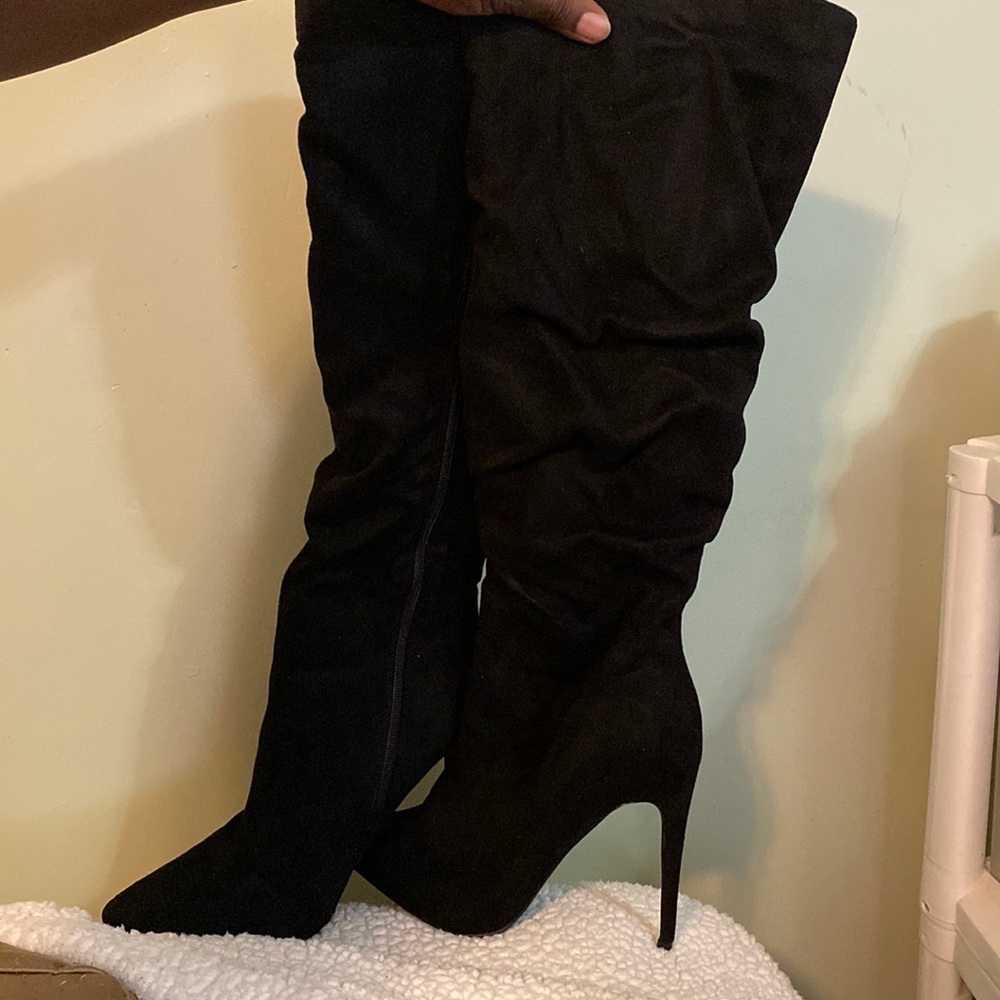 Black suede below the knee bootie